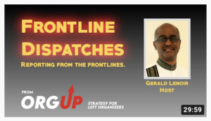 Graphic image for Frontline DIspatches with photo of host Gerald Lenoir